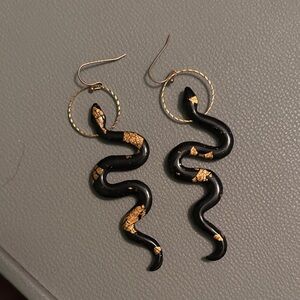 Black and Gold Snake Earrings